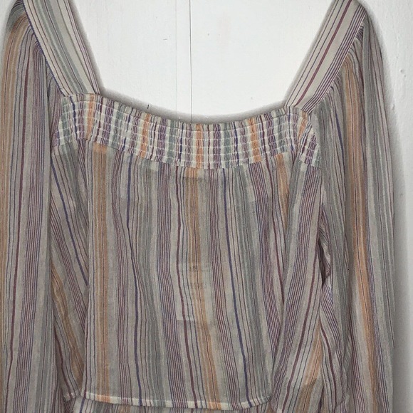 NWT BCBGeneration Womens Striped Smocked Top Shirt Sz Large Square‎ Neck Peasant - Picture 9 of 11
